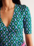 Boden Geometric Wrap Front Jersey Top, Green/Multi