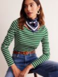 Boden Ella Breton Stripe Long Sleeve Top, Pine/Ivory