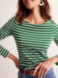 Boden Ella Breton Stripe Long Sleeve Top, Pine/Ivory