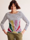 Boden Ella Sunshine Breton Stripe Top, Ivory/Multi