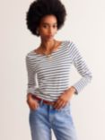 Boden Ella Breton Stripe Long Sleeve Top, Ivory/Navy