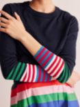 Boden Annie Stripe Cuff Wool Blend Jumper, Navy