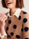 Boden Catriona Polka Dot Jumper, Camel/Black