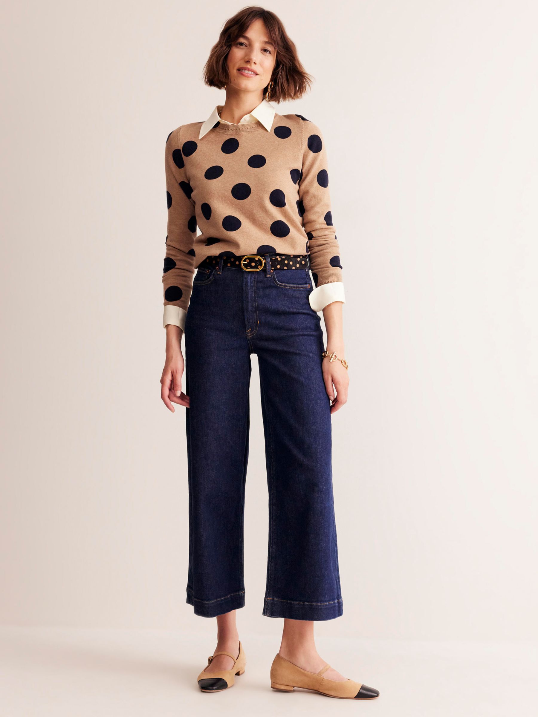 Boden Catriona Polka Dot Jumper, Camel/Black