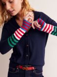 Boden Annie Stripe Cuff Wool Blend Cardigan, Navy