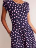 Boden Amelie Spot Jersey Dress, Navy/Pink