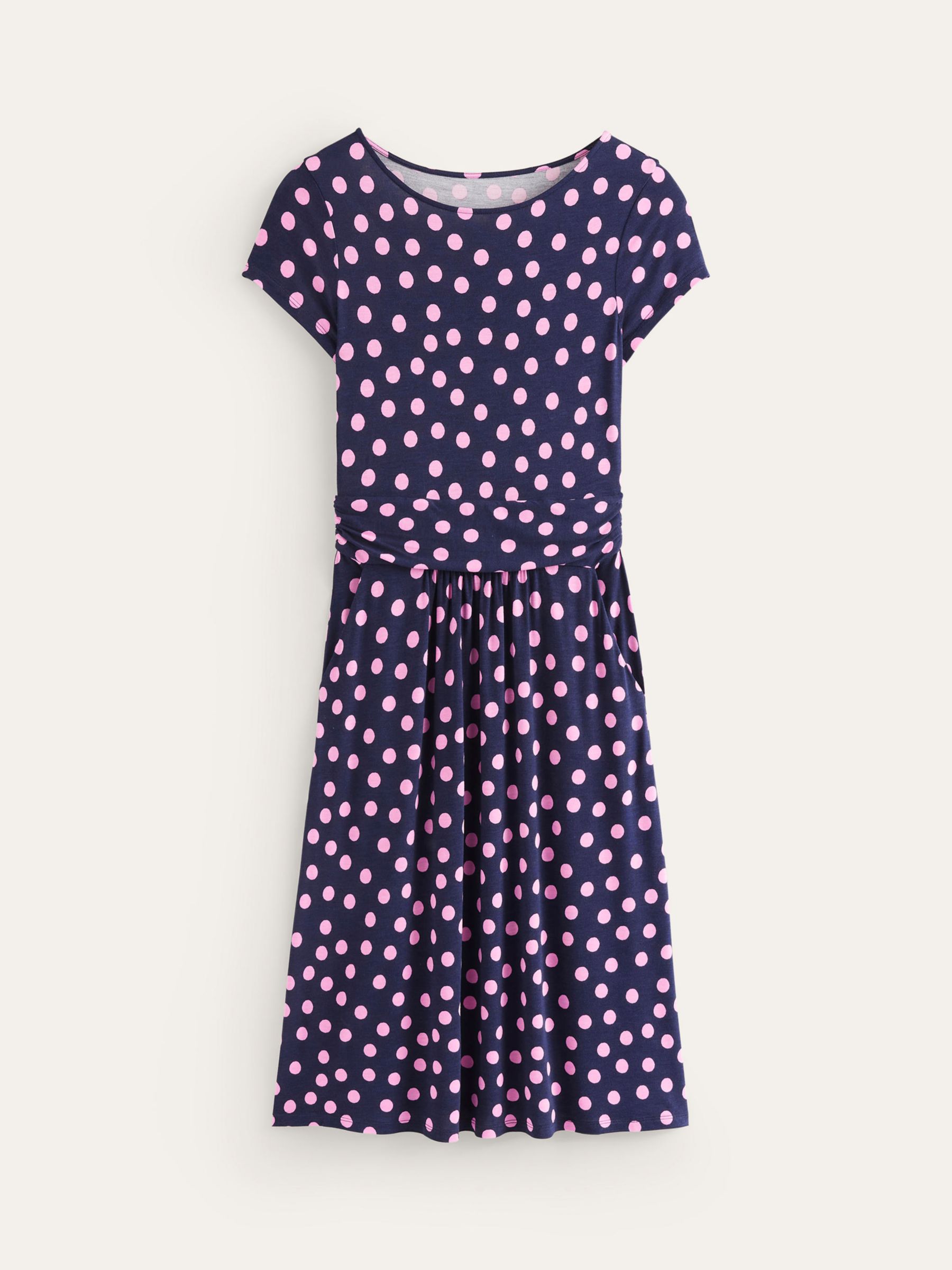 Boden Amelie Spot Jersey Dress, Navy/Pink