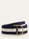 Boden Stripe Webbing D-Ring Belt, Navy/Ivory