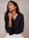 Mint Velvet V-Neck Long Sleeved Shirt, Navy