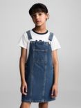 Mango Kids' Paula Denim Dungaree Dress, Open Blue