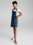 Mango Kids' Paula Denim Dungaree Dress, Open Blue