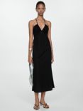 Mango Martina Ruched Midi Dress, Black