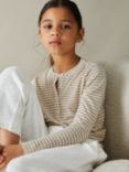 Reiss Kids' Tessa Button Neck Long Sleeve Stripe Top, Oatmeal/White