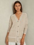 Reiss Abi Wool Blend Longline Cardigan, Stone/White