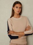 Reiss Annie Colour Block Sleeve Wool Blend Jumper, Stone/Navy