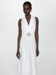 Mango Lisa Linen Dress, White