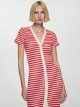 Mango Tuni Crochet Knit Stripe Shirt Dress, Bright Red