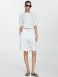 Mango Samari Linen Belted Shorts, White