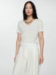Mango Linito Linen V-Neck T-Shirt, White