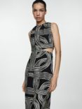 Mango Olimpio Print Waist Cut Out Dress, Black/Ivory