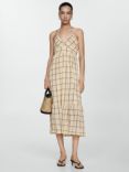 Mango Square Check Strappy Dress, Light Beige