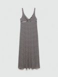 Mango Linen Blend Stripe Midi Tea Dress, Navy/Cream