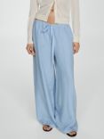 Mango Begur Linen Trousers, Blue