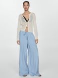 Mango Begur Linen Trousers, Blue