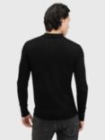 AllSaints Mode Merino Long Sleeve Polo Shirt, Black