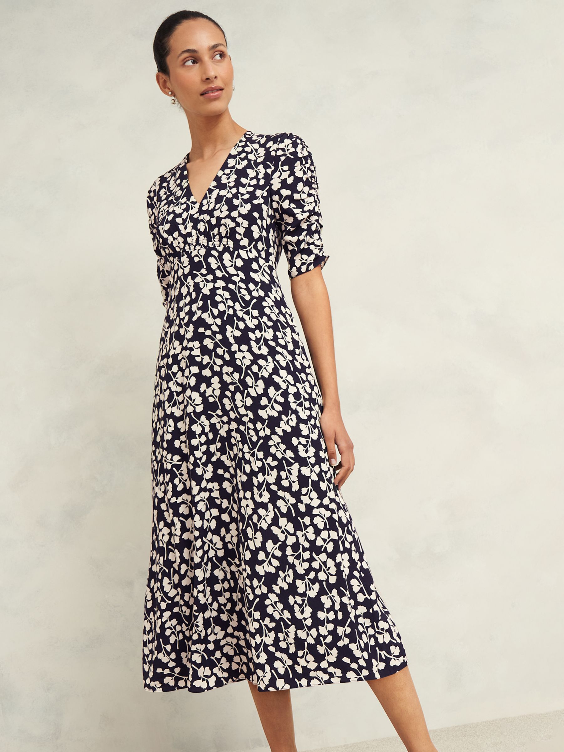 Hobbs Bonnie Floral Dress, Navy/Cream