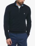 Original Penguin Zip Polo Neck Stripe Collar Knit Cotton Jumper, Dark Sapphire