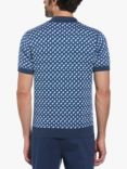 Original Penguin Polo Neck Short Sleeve Geometric Knit Cotton Jumper, Sargasso Sea