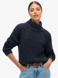 Superdry Slouchy Stitch Roll Neck Wool Blend Jumper, Navy Marl