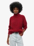 Superdry Slouchy Stitch Roll Neck Wool Blend Jumper, Rouge Marl