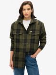 Superdry Borg Lined Check Wool Blend Overshirt, Roderick Check Olive