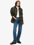 Superdry Borg Lined Check Wool Blend Overshirt, Roderick Check Olive