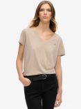 Superdry Slub Embroidered V-Neck T-Shirt, String Brown