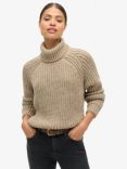 Superdry Slouchy Stitch Roll Neck Wool Blend Jumper, Soft Beige Marl