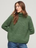 Superdry Slouchy Stitch Roll Neck Wool Blend Jumper, Dark Sage Marl