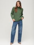 Superdry Slouchy Stitch Roll Neck Wool Blend Jumper, Dark Sage Marl