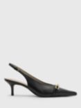 AllSaints Grace Leather Chain Detail Pointed Heeled Slingbacks, Black