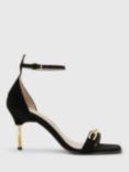 AllSaints Bridget Suede Chain Detail Heeled Sandals, Black