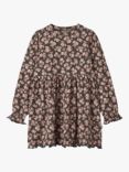 WHEAT Kids' Eliane Floral Long Sleeve Dress, Raven Anemones