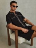 Reiss Christophe Ribbed Dual Zip-Front Shirt, Black