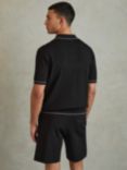 Reiss Christophe Ribbed Dual Zip-Front Shirt, Black