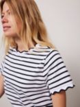 Mint Velvet Scallop Trim Stripe T-Shirt, White/Black