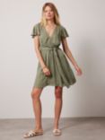 Mint Velvet Jacquard Wrap Mini Dress, Khaki