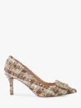 Dune Aquamarine Embellished Fabric Brooch Detail Heeled Courts, Beige