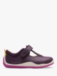 Clarks Kids' Noodle Bright Leather T-Bar Shoes, Berry