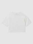 Reiss Kids' Cassy Cropped T-Shirt, Ivory